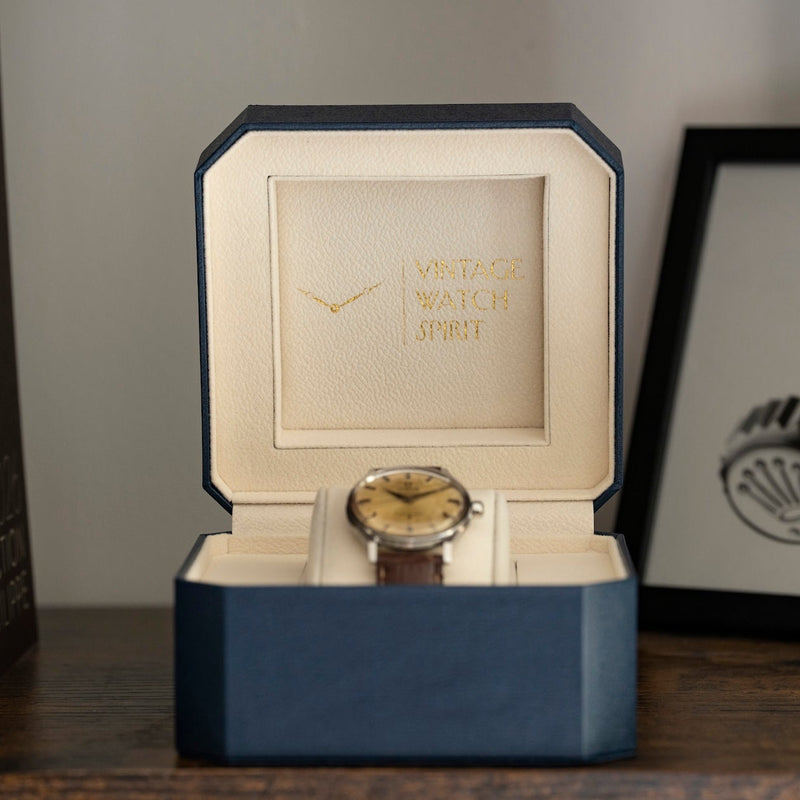 Écrin montre vintage bleu marine forme octogonale Vintage Watch Spirit