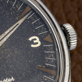Chiffre 3 et couronne de l'Omega Seamaster Ranchero, patine du cadran stardust, montre vintage