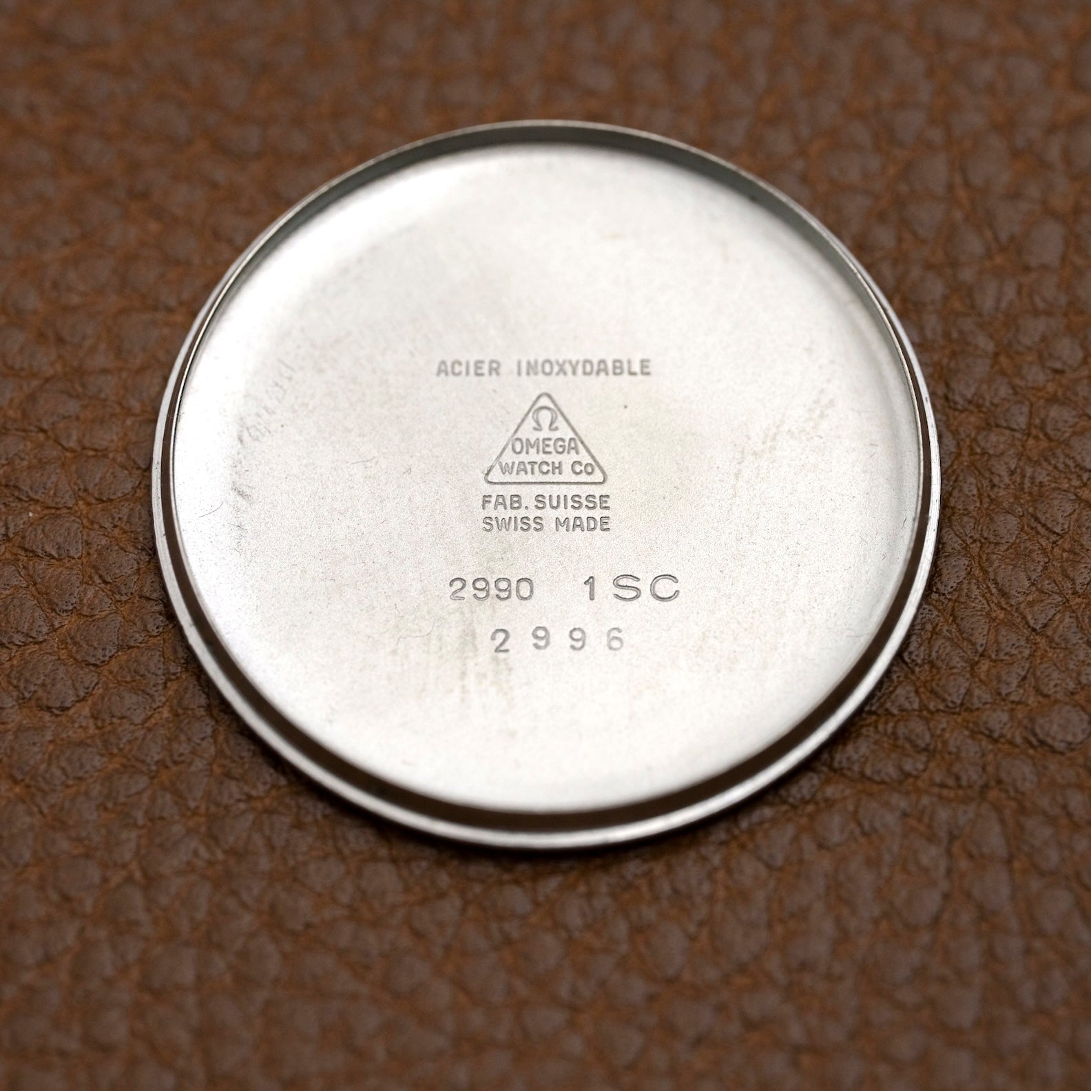 Intérieur du fond de boîte gravé 2990 1SC de l'Omega Seamaster Ranchero, montre vintage