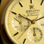 Logotipo Zenith e inscripción Automatic El Primero en la esfera dorada, cronógrafo vintage